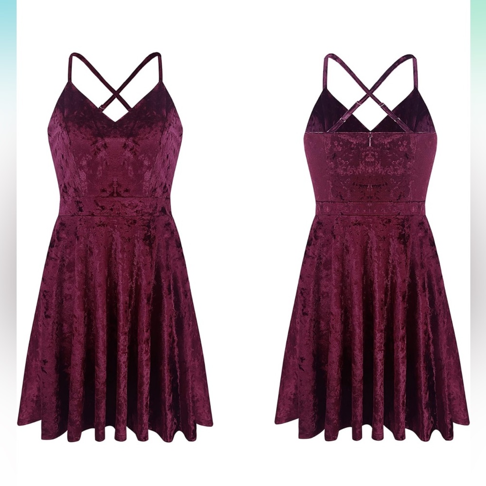 b💙2/$40💙NWT R. Vivimos Crushed Velvet Burgundy Red Swing Dress Size Medium - Picture 5 of 16